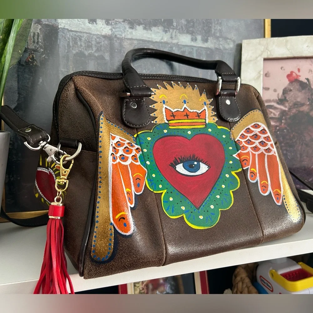 SOLDSOLDSOLD Leather hand painted vintage Piel bag - Picture 2 of 10
